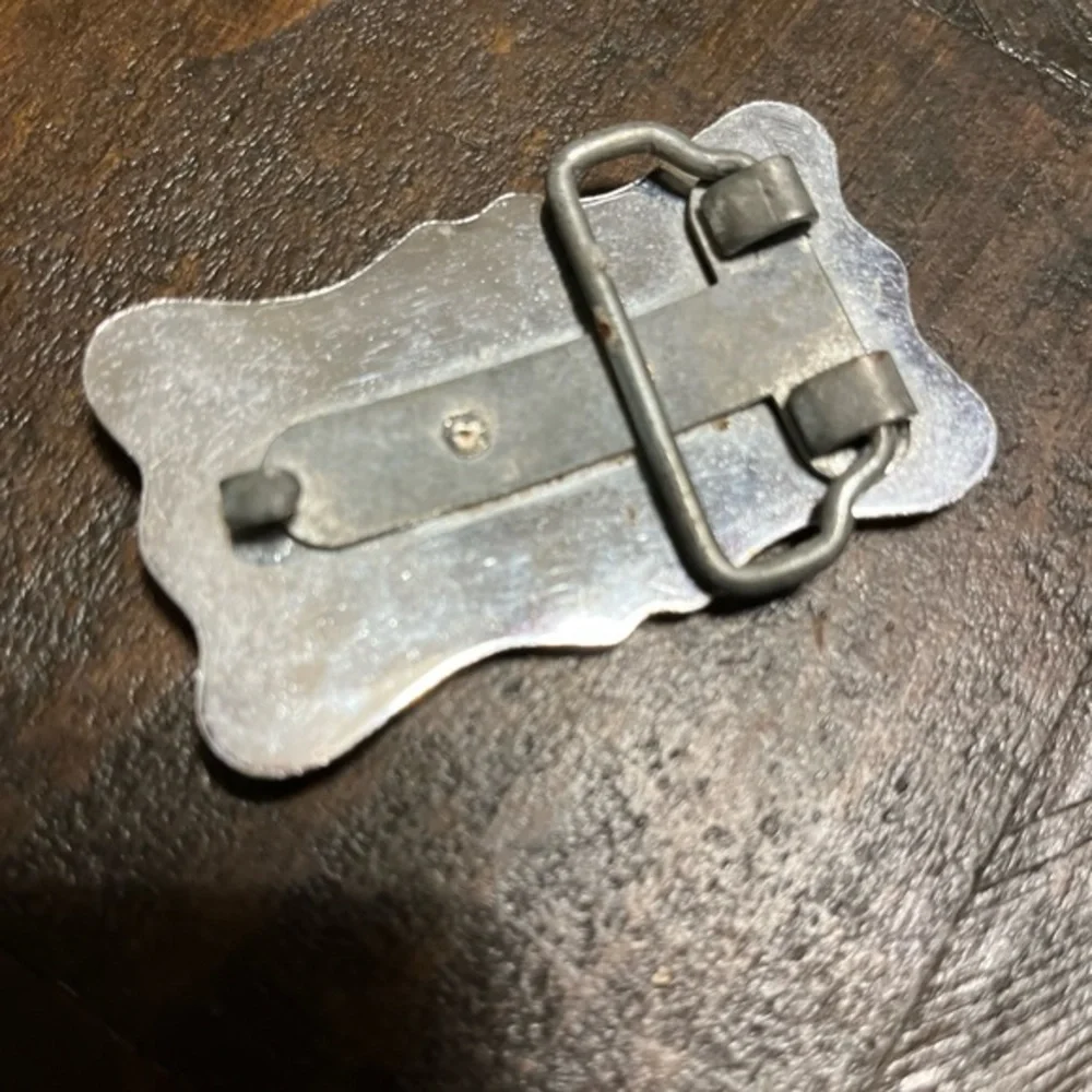 Vintage Horse and Horseshoe Belt Buckle Silver Tone Black Brass‎ Look Small